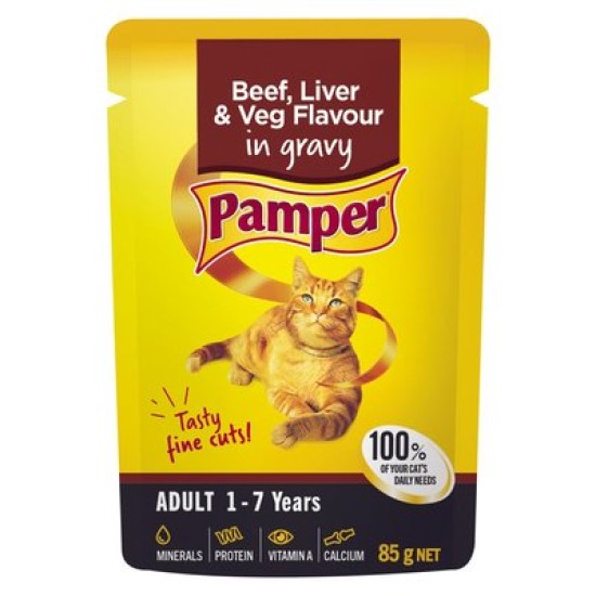 PAMPER F/CUTS BEEF LIVER&VEG 85GR